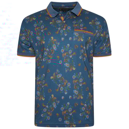 KAM Jersey-Poloshirt mit digitalem Blumendruck, Blau